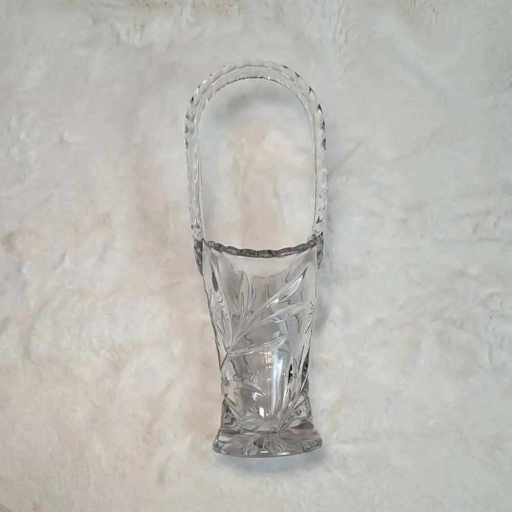 Vintage L E Smith Pressed Glass Basket with Scalloped Edges Circa 1940s